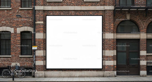 Blank billboard on urban brick building facade JPG Mockup Image