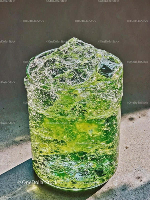 Chilled Green Fizzy Drink with Ice Cubes
