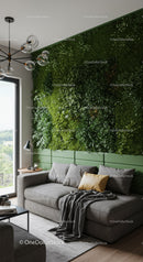 Modern Living Room with Green Wall and Cozy Sofa