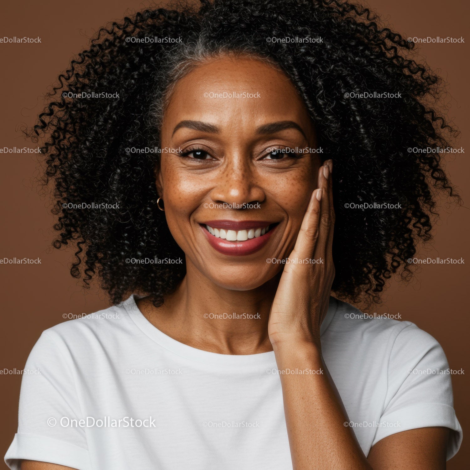 Close-up of Smiling Woman with Black Curly Hair and Bright Expression