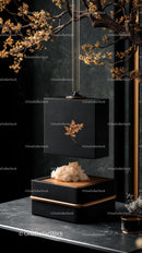 Elegant Decor with Black Textured Box and Golden Leaf Motif for Modern Interior