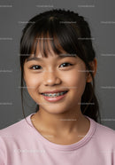 Young Girl with Braces Smiling Portrait with Bright Cheerful Expression