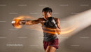 Focused female boxer delivering a powerful punch