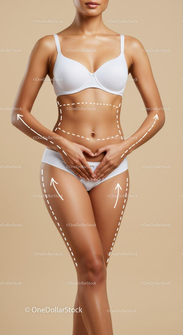 Elegant Woman in White Bra and Panties Showing Body Contours