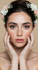 Young Woman with Freckles Wearing Floral Crown for Beauty and Skin Care