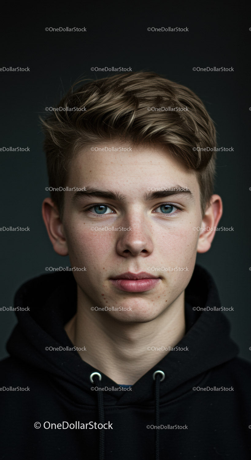 Portrait of a Young Teenager with Blue Eyes and Stylish Hair