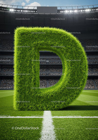 Giant Grass Letter D on Football Field in Stadium