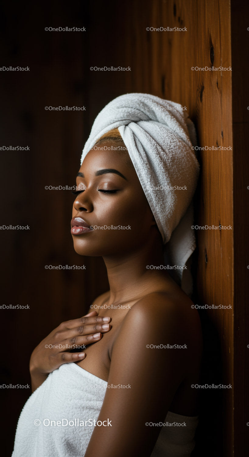 Relaxing Woman with Towel Wrap in Spa Setting for Wellness and Beauty