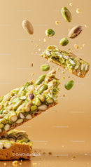 Close up of broken pistachio nut brittle candy pieces