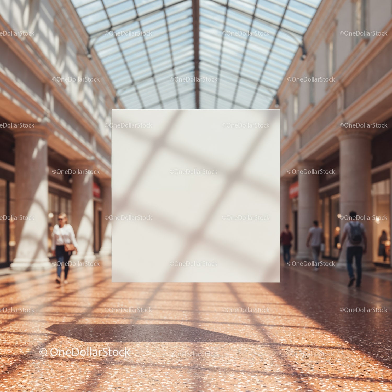 Sunny passage with mosaic floor and glass ceiling