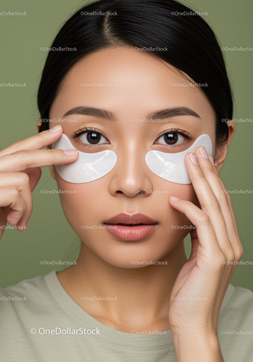 Young Woman Using Eye Patches for Skincare Routine