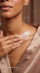 Close-Up of Woman Applying Moisturizer on Neck with Glowing Skin