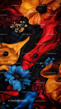 Vivid Blue and Orange Flowers with Silky Petal Textures