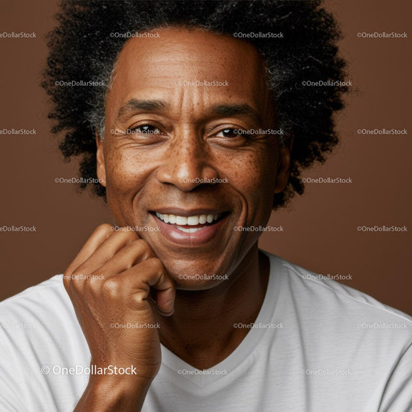 Close-up of Smiling African American Man with Natural Hair in Studio