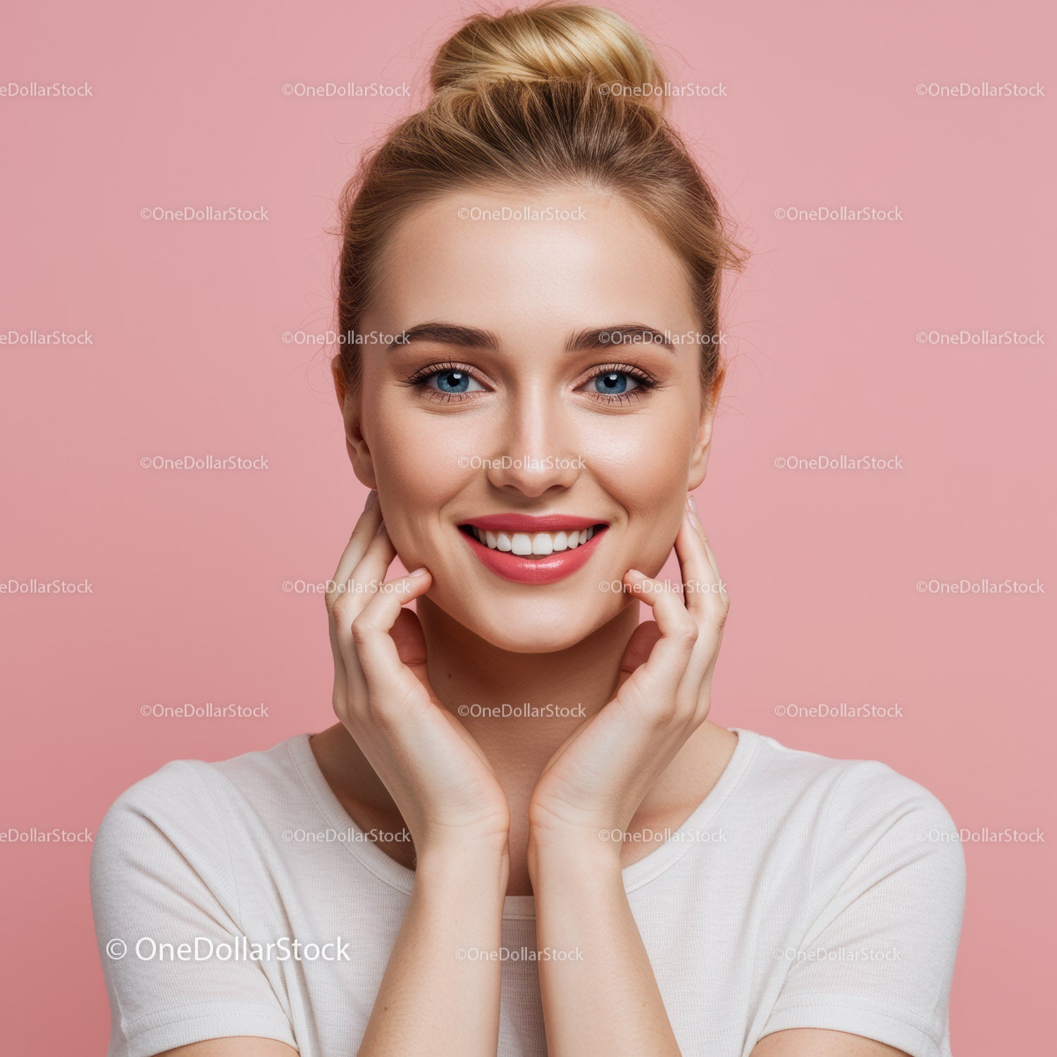 Portrait of a Young Woman with Bright Smile and Clear Skin