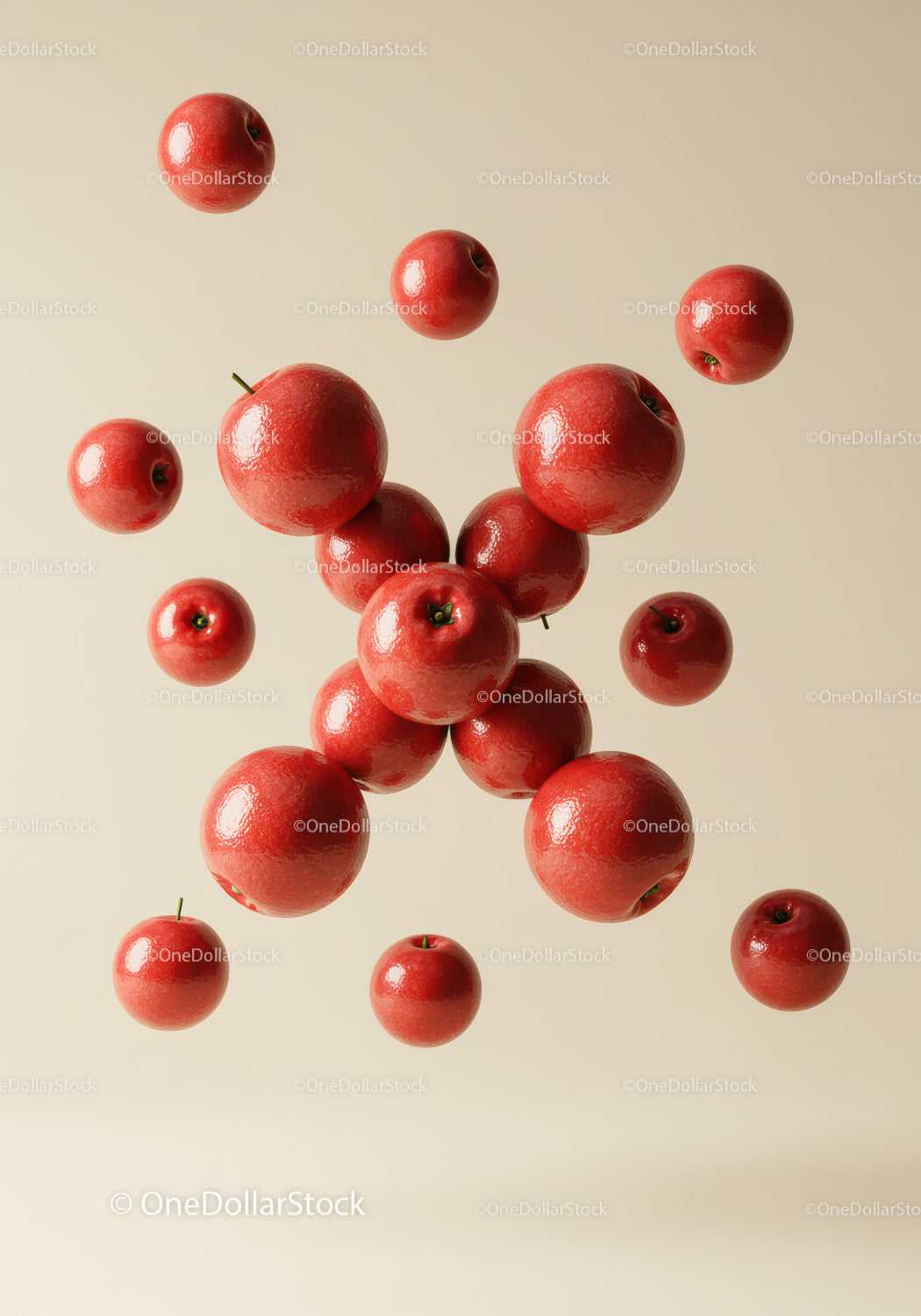 Floating Red Apples Against Soft Beige Background