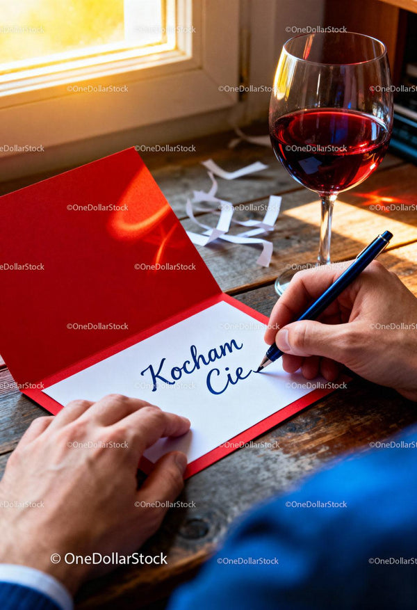 Man Writing Love Message in Red Valentine Card