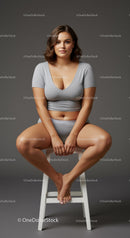Stylish Woman Sitting on Stool with Confidence and Elegance