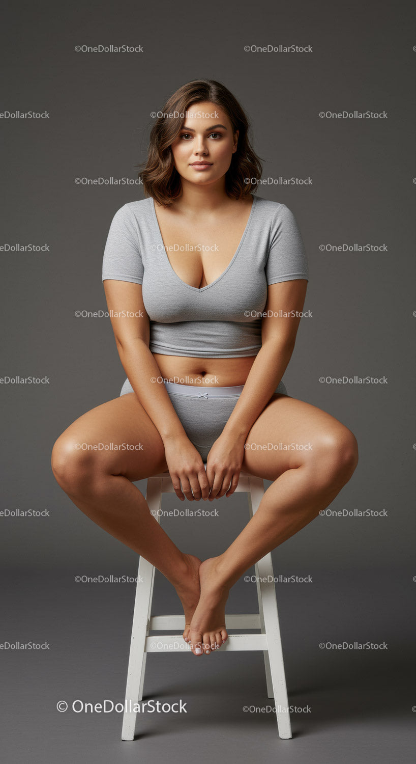 Stylish Woman Sitting on Stool with Confidence and Elegance