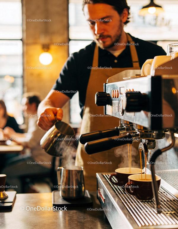 Barista preparing fresh coffee in a cozy cafe