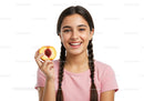Young Woman Holding Peach with Juicy Red Inside Highlighting Fresh Fruit
