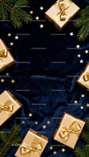 Golden Wrapped Gifts with Star Confetti on Velvet