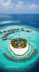 Serene Overwater Bungalows on Turquoise Lagoon with White Beach View