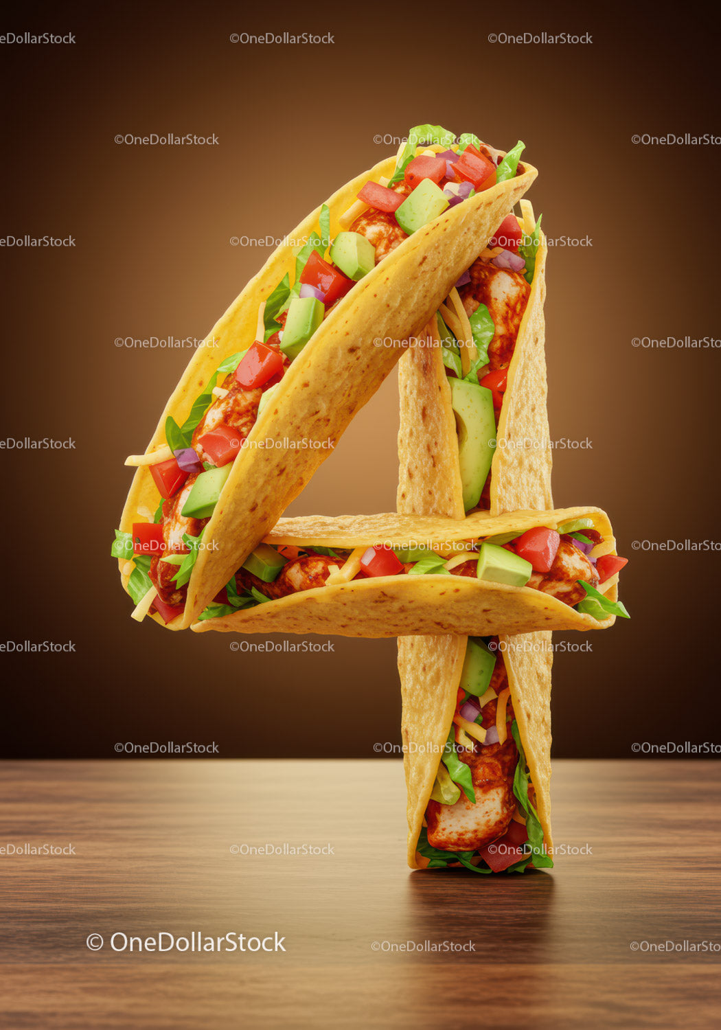 Tacos w kształcie cyfry cztery ze świeżymi składnikami