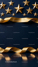 Golden stars and ribbon decoration on dark background