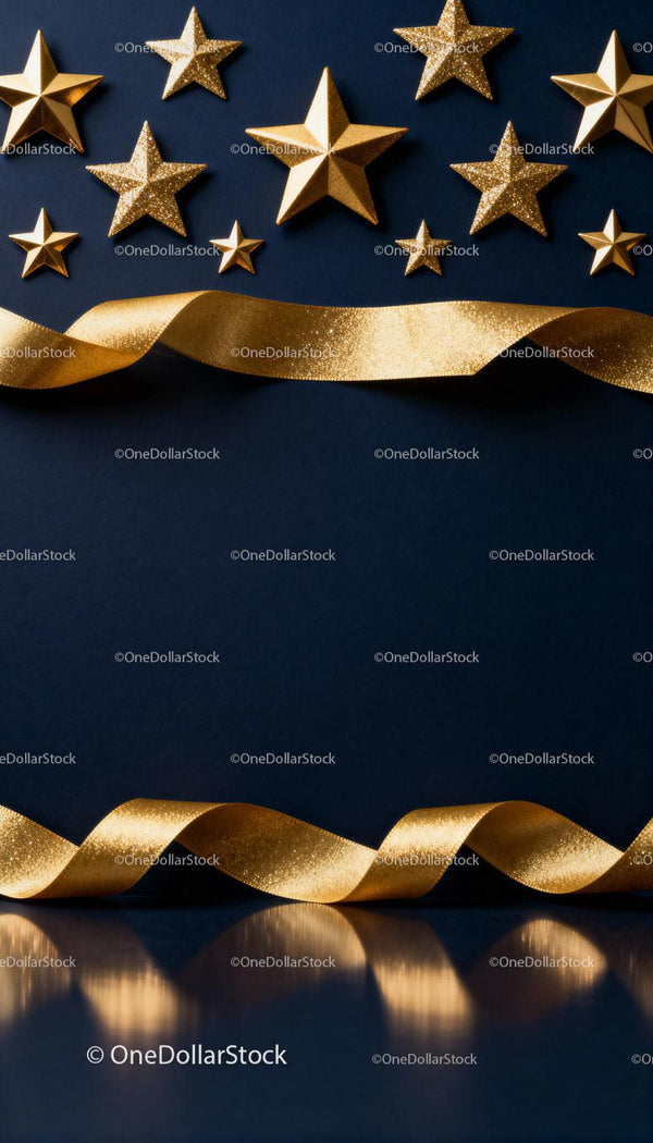Golden stars and ribbon decoration on dark background