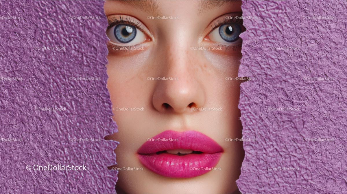 Close-Up Portrait of a Glamorous Model with Pink Lipstick (35 Images)