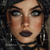 Elegant Woman with Dark Makeup and Blue Eyes in a Fashion Portrait