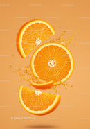 Fresh orange slices with vibrant juice splash