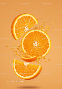 Fresh orange slices with vibrant juice splash