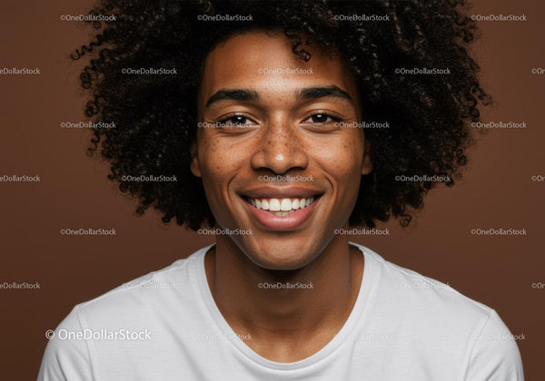 Joyful Woman with Curly Hair Smiling Close-Up Portrait