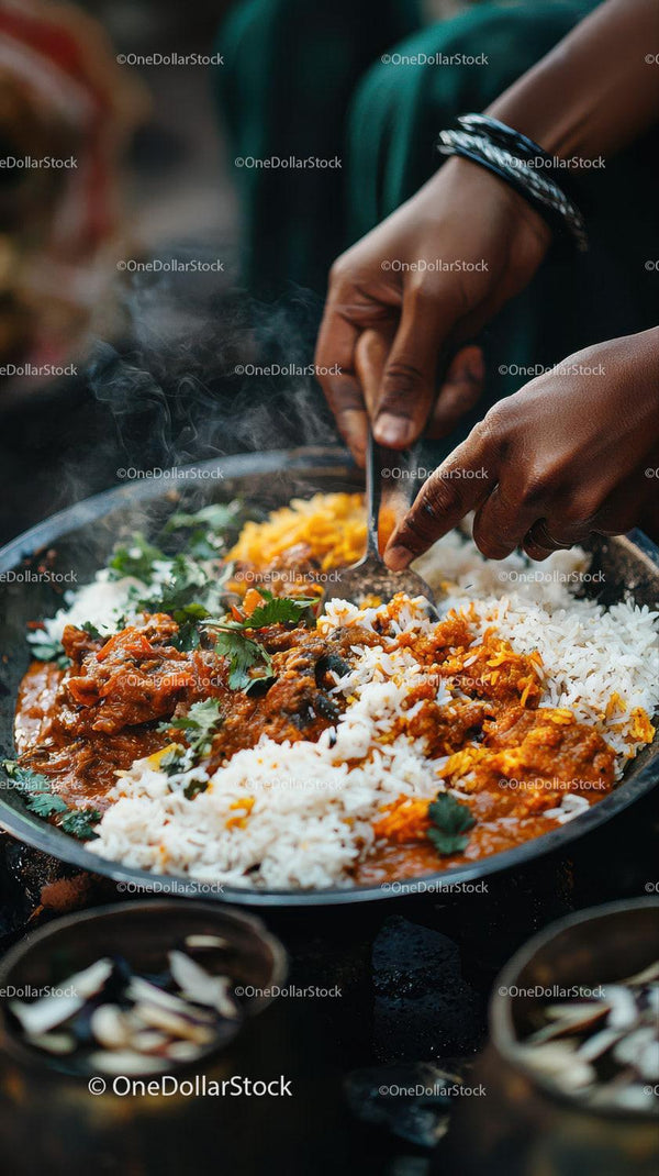 Authentic Indian Curry with Rice and Spices in a Traditional Setting