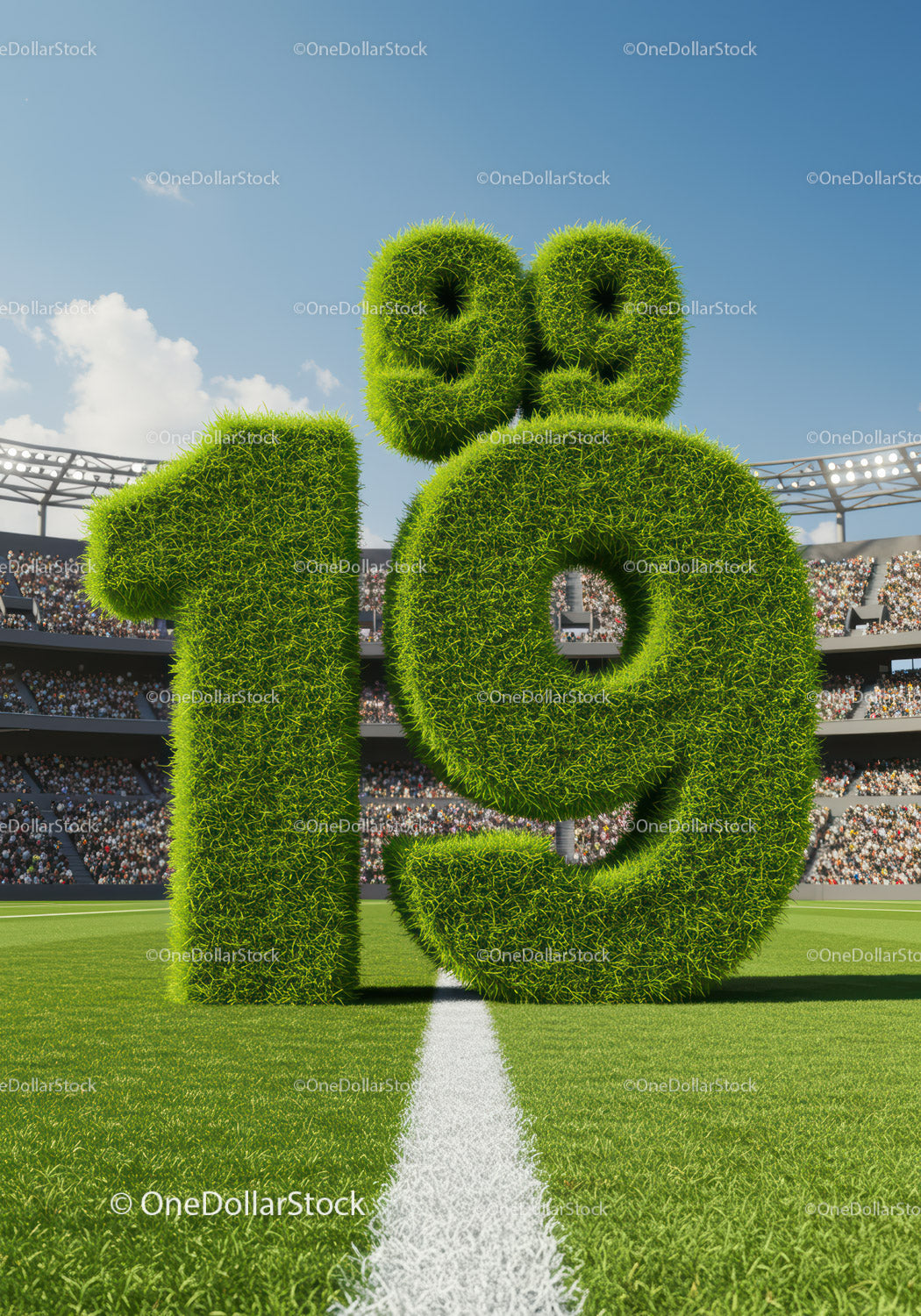 Grass Covered Numbers Indicating 199 on Football Field