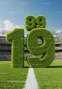 Grass Covered Numbers Indicating 199 on Football Field