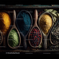 Colorful Array of Spices in Wooden Spoons for Culinary Use
