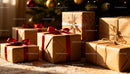 Wrapped Christmas Gifts with Red and Natural Ribbons