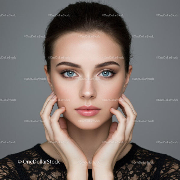 Close-up Portrait of a Young Woman with Blue Eyes and Flawless Skin