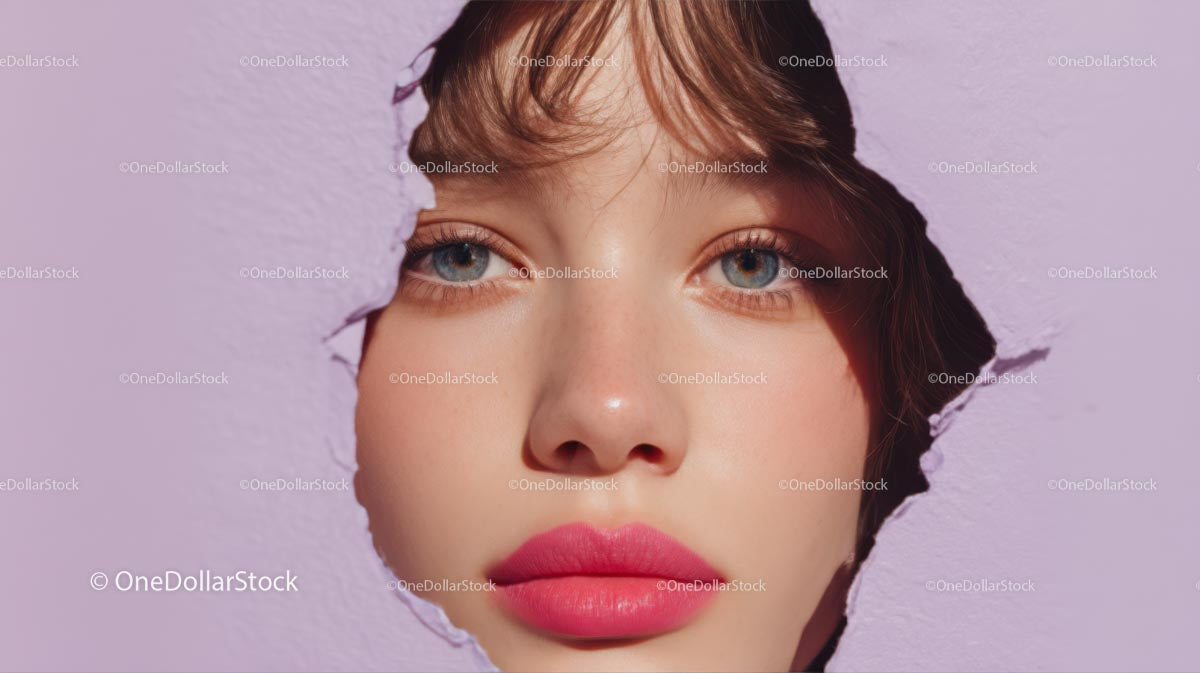 Beautiful Woman with Radiant Pink Lips and Artistic Background