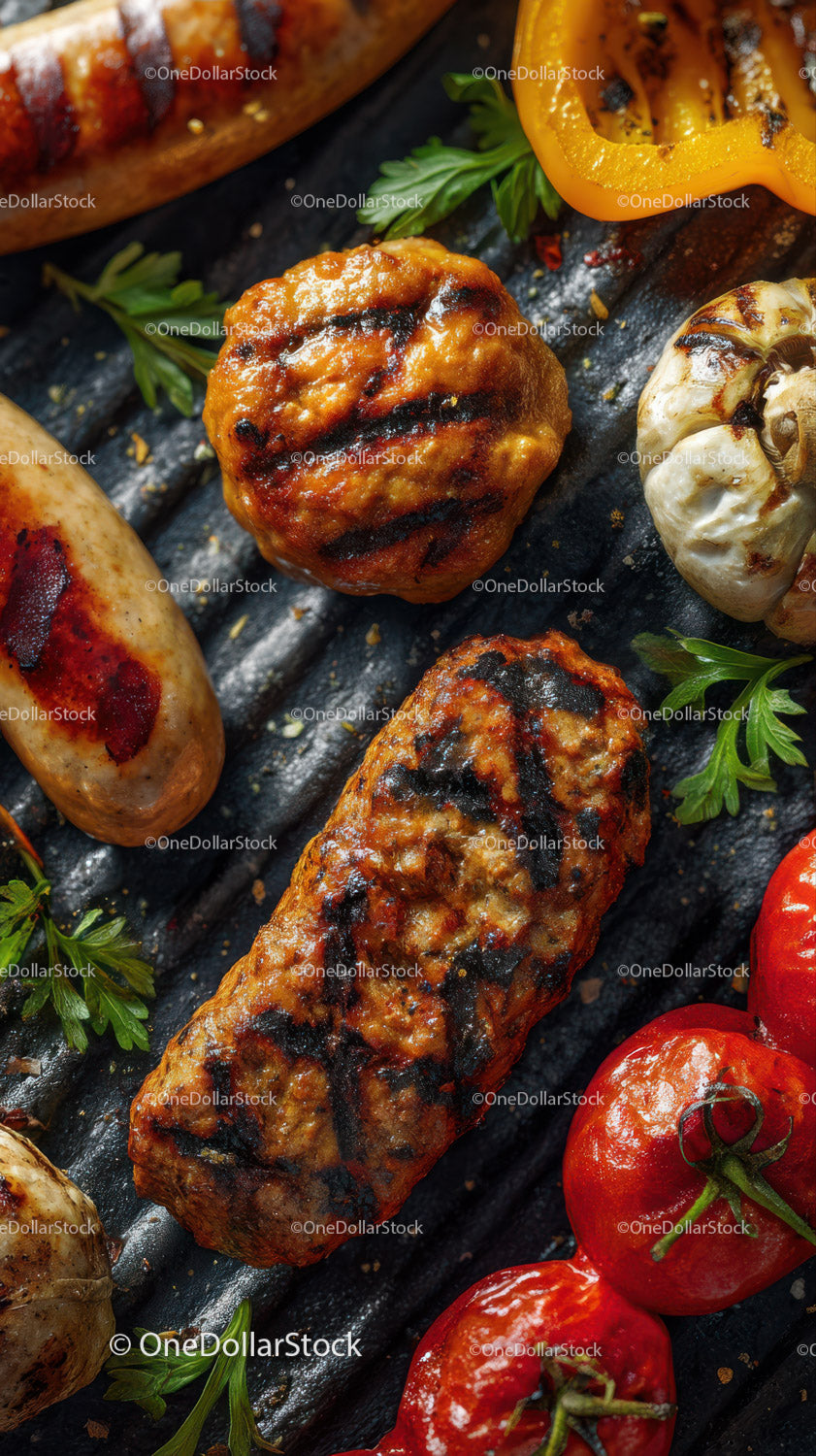 Grilled Chicken Meatballs with Vegetables and Fresh Tomatoes