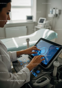 Healthcare Professional Operating Modern Medical Ultrasound Machine in Clinic