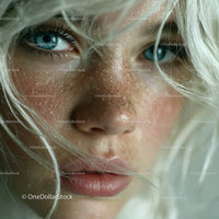 Close-Up of Woman with Wet Skin and Blue Eyes