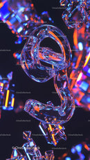 Glass Ice Sculpture with Neon Lights in Vibrant Night Scene