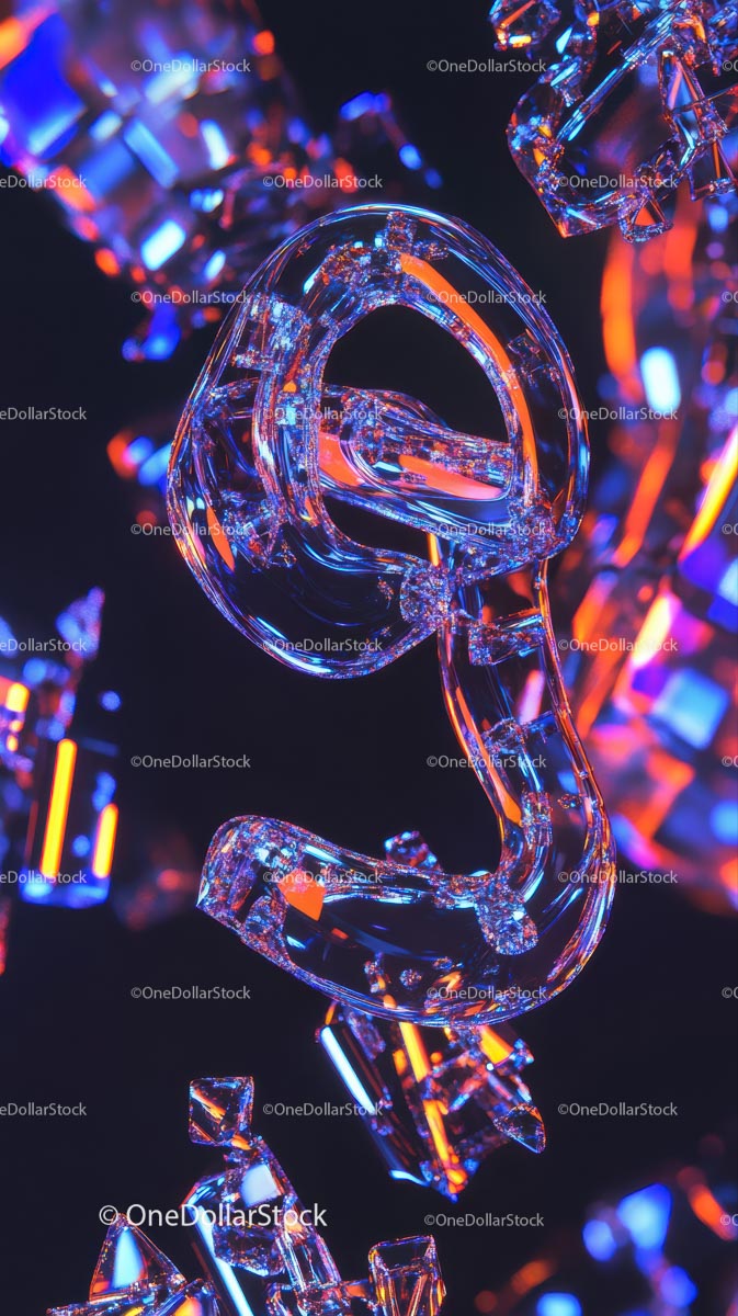 Glass Ice Sculpture with Neon Lights in Vibrant Night Scene
