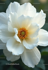 Elegant White Peony Bloom with Vibrant Orange Stamens