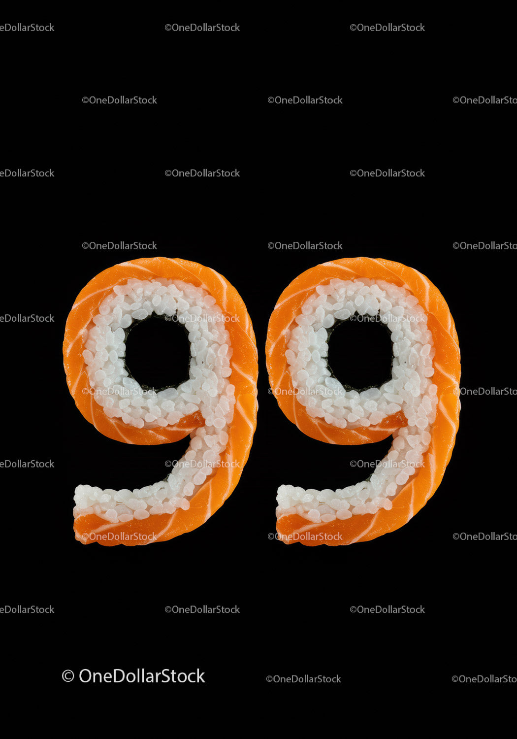 Number Ninety Nine Made of Sushi Pieces on Black