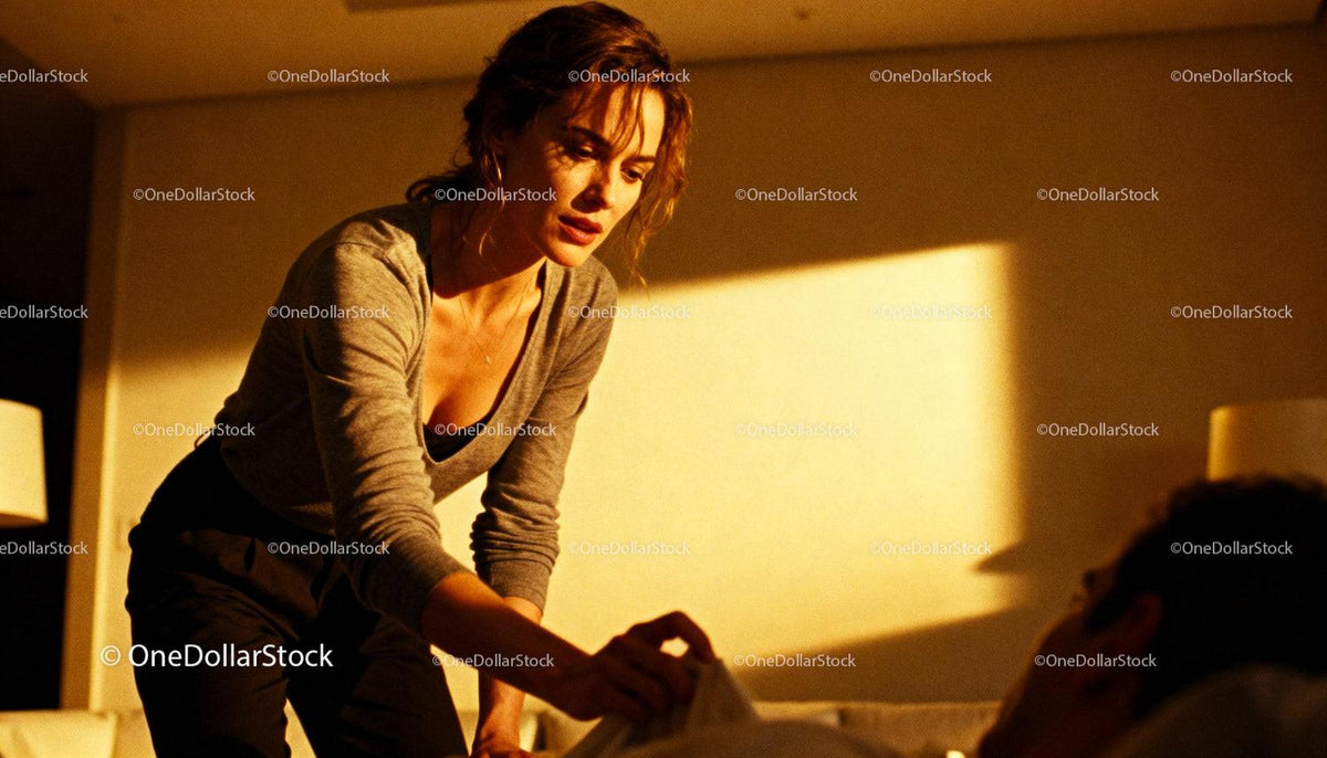 Woman gently waking up partner in warm morning light